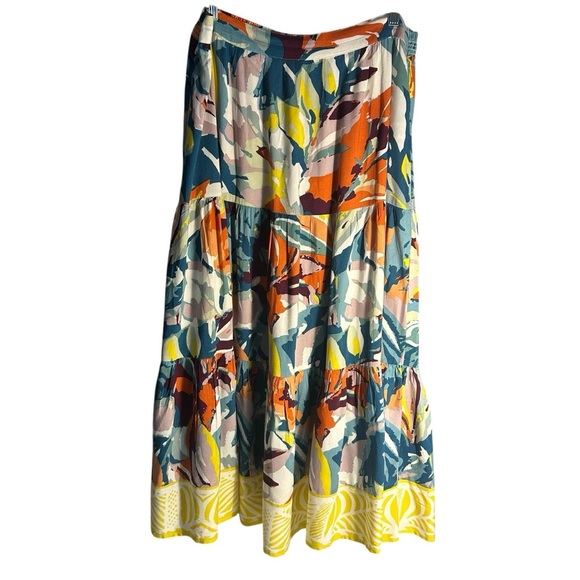 Soft Surroundings Kara Floral Midi Tiered Tropical Flowy Abstract Skirt Sz Med - Picture 2 of 12